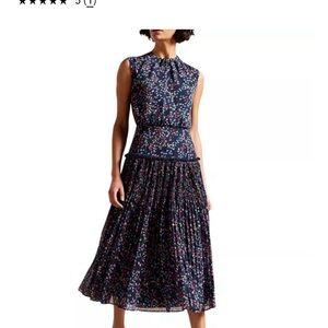 TED BAKER Coraal Midi Dress Size 4 Blue Multicolor Recycled Polyester